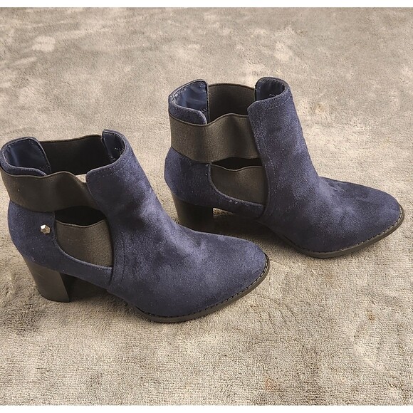 Attention Women’s Navy Suede Ankle Boots Block Heel Chelsea Size 6 - Picture 2 of 9